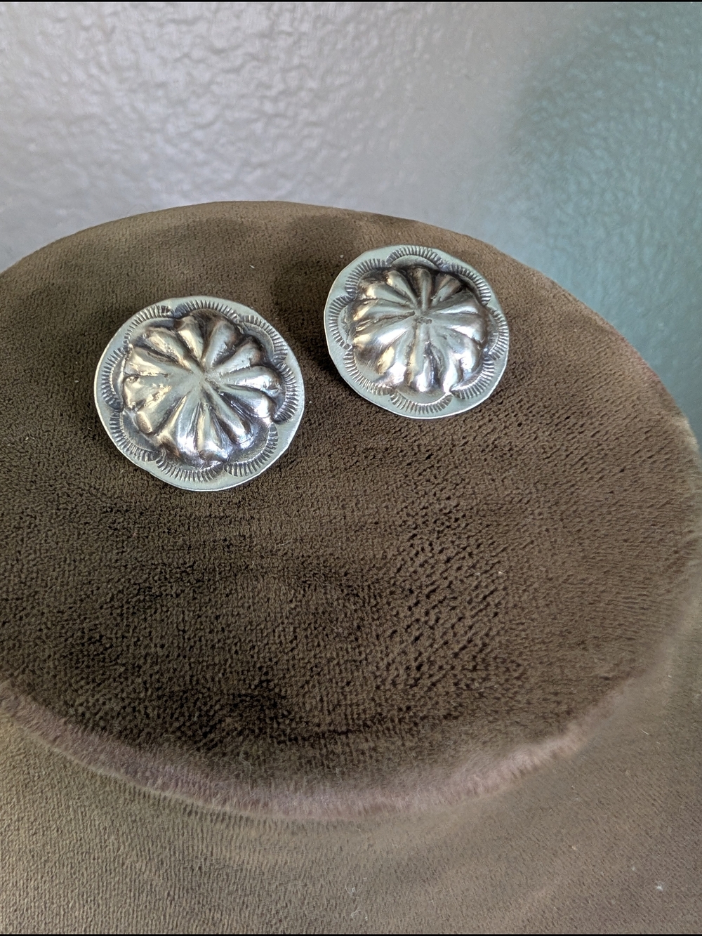 Native John Begay Sterling Silver Floral Concho Stud Earrings Sterling Silver